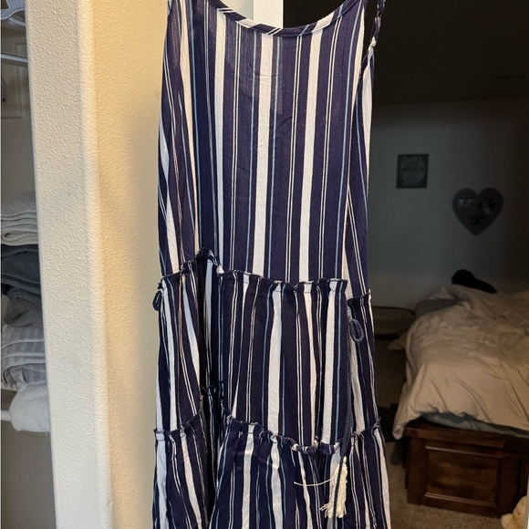 Striped Navy and White Mini Dress - Picture 1 of 3